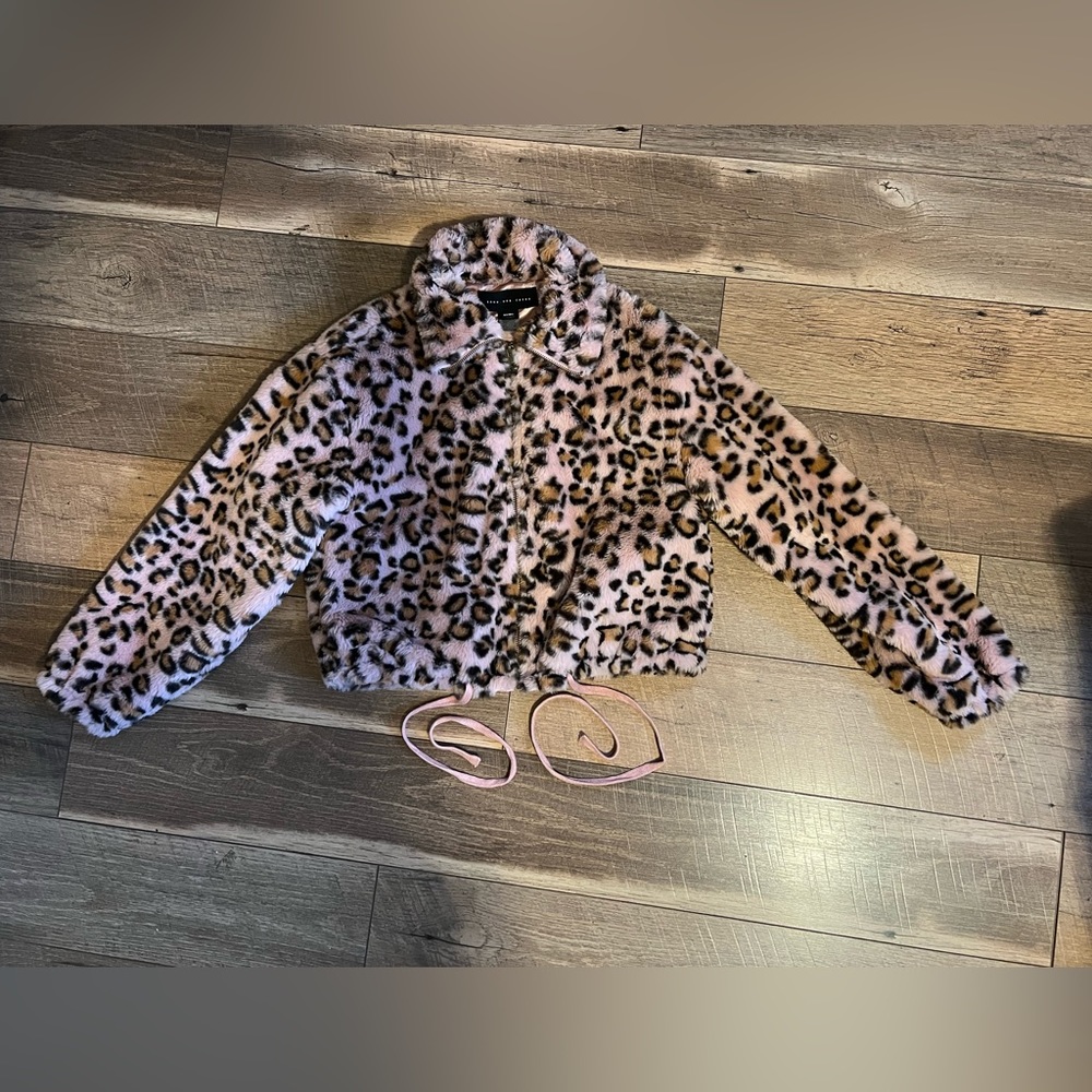 Know.One.Cares fuzzy pink leopard print Jacket